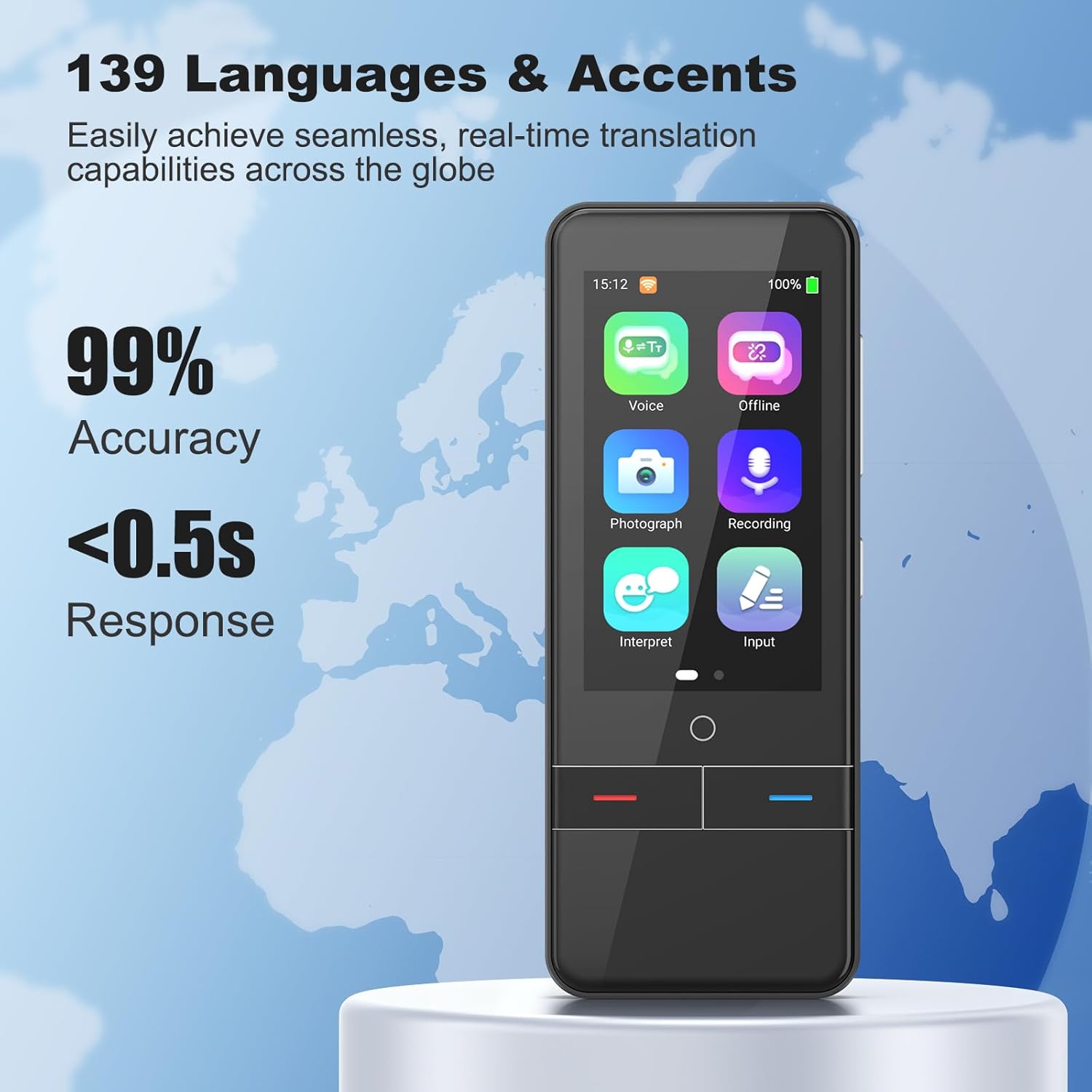 Language Translator Device Instant Two-Way Translator Device for 139+ Languages, High Accuracy Real-Time Voice Translation Device with Online Offline Photo Translation for Travel, Business