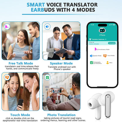 Language Translator Earbuds Two Way Real-time Translation in 150 Languages, HD Clear Calls, ENC +ANC Noise Reduction，with Bluetooth and APP Provide Online Instant Voice for Travel Business Learning