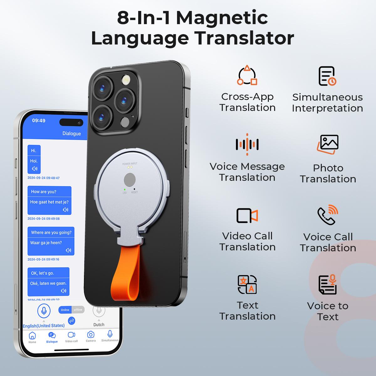 Magnetic Instant Translator Device Chat App/Call Ai Translation 144 Languages