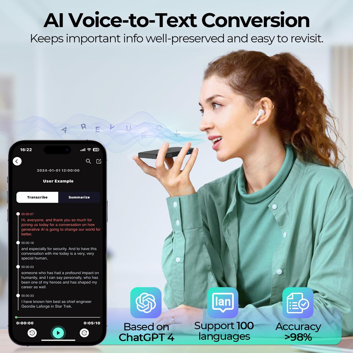 Mini AI Voice Recorder Phone Call Recording Voice-to-Text Summarize Magnetic 64G