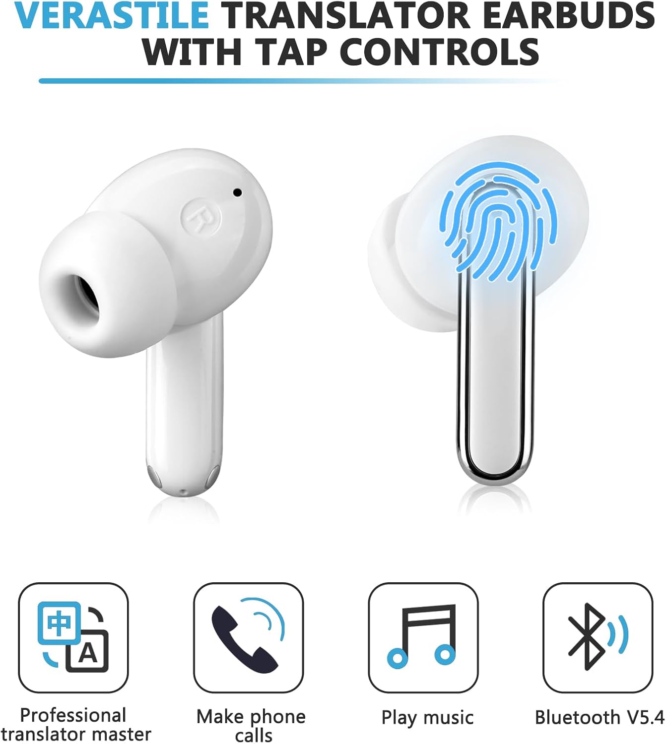 Language Translator Earbuds Two Way Real-time Translation in 150 Languages, HD Clear Calls, ENC +ANC Noise Reduction，with Bluetooth and APP Provide Online Instant Voice for Travel Business Learning