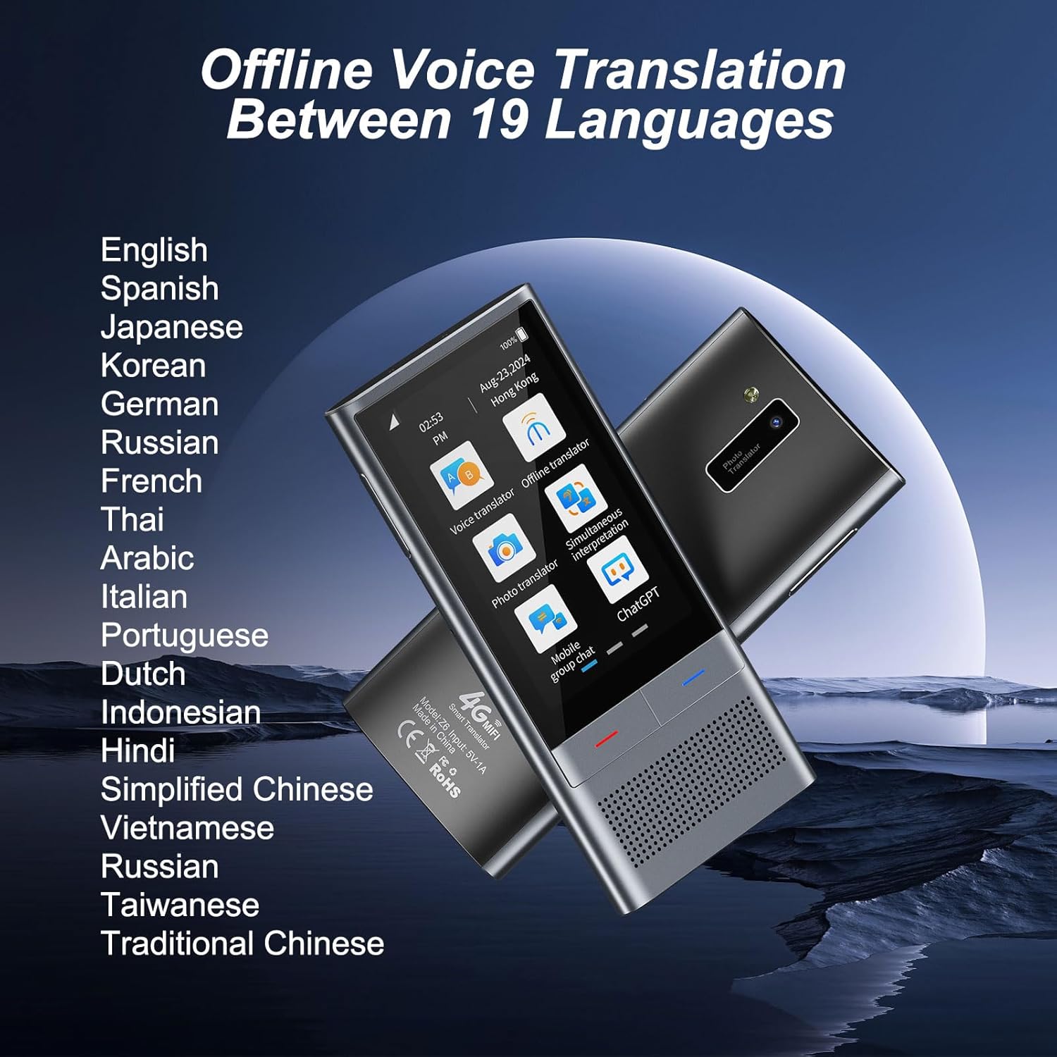 Language Translator Device No WiFi Needed, Built-in 2-Year Global Mobile Data, Two-Way Instant Voice Translator for 139+ Languages with Online Offline Translation for Travelling Business Learning