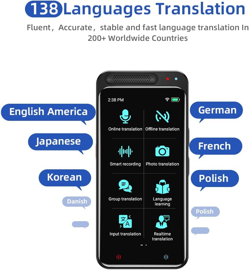 Language Translator Device, Support 138 Languages, Two Way Real-Time Voice Translation, Portable Online Offline Translation for Business Learning Travel, 4.1” HD Inch Touch Screen (Black)