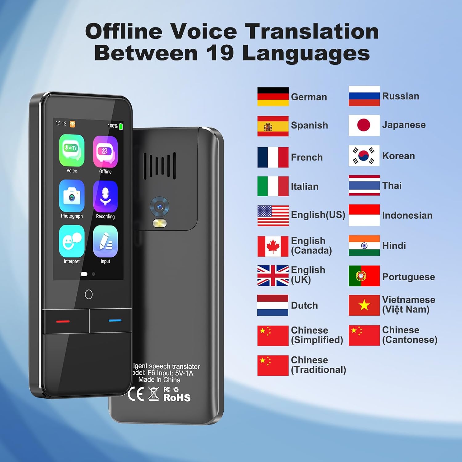 Language Translator Device Instant Two-Way Translator Device for 139+ Languages, High Accuracy Real-Time Voice Translation Device with Online Offline Photo Translation for Travel, Business