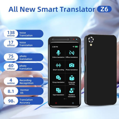 Language Translator Device, Support 138 Languages, Two Way Real-Time Voice Translation, Portable Online Offline Translation for Business Learning Travel, 4.1” HD Inch Touch Screen (Black)